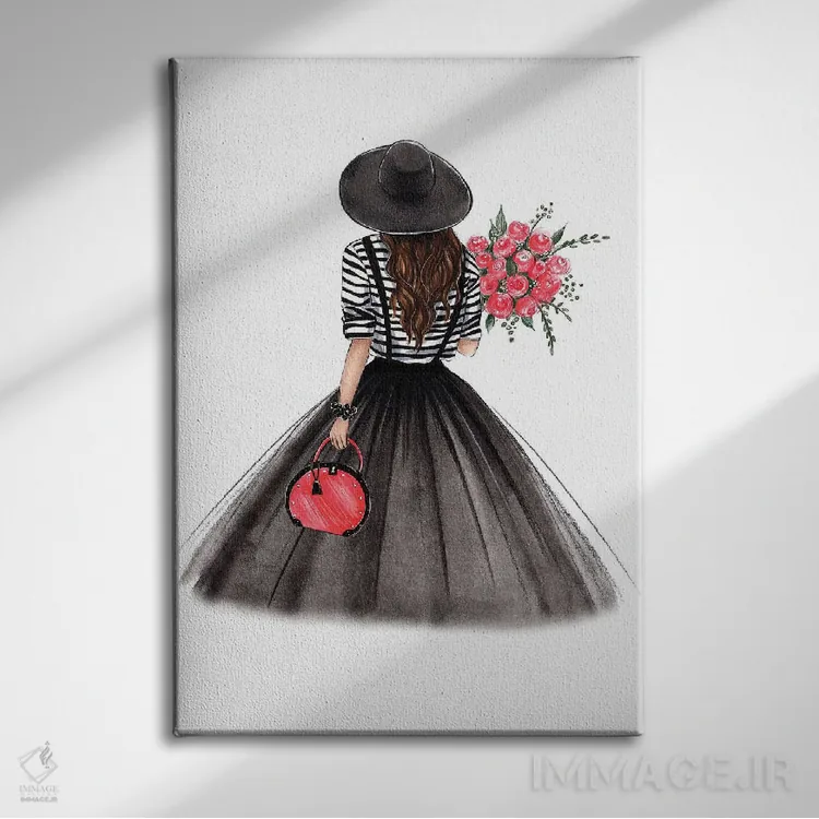 تابلو دکوراتیو حال و هوای پاریس؛ دختر مشکی مو اثر لالانا آرتس - نمای روبهرو روی دیوار