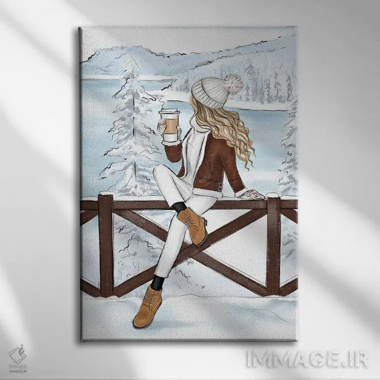 تابلو دکوراتیو کوه های سوئیس و دختر بلوند اثر لالانا آرتس - نمای روبهرو روی دیوار