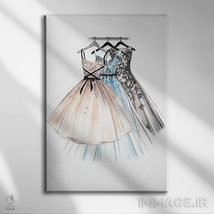 تابلو دکوراتیو پیراهن های مجلسی اثر لالانا آرتس - نمای روبهرو روی دیوار