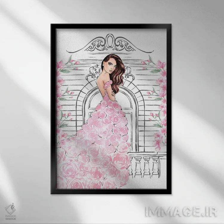 تابلو دکوراتیو لباس رز صورتی اثر لالانا آرتس - نمای قابدار مشکی