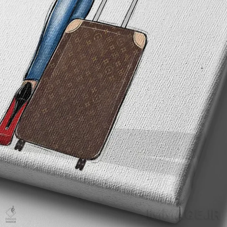 تابلو دکوراتیو سفر با هواپیما؛ دختر مشکی مو اثر لالانا آرتس - نمای نزدیک بافت بوم