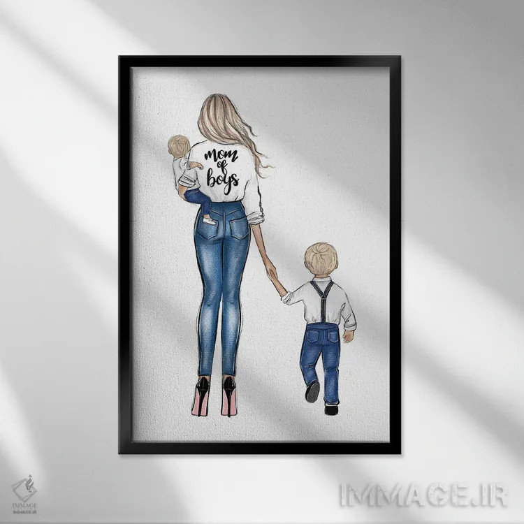 تابلو دکوراتیو مادر پسرها؛ بلوند اثر لالانا آرتس - نمای قابدار مشکی
