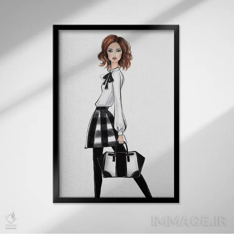 تابلو دکوراتیو لباس سیاه و سفید اثر لالانا آرتس - نمای قابدار مشکی