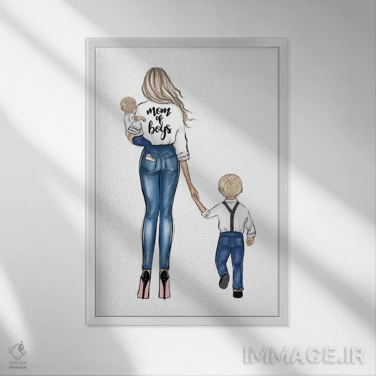 تابلو دکوراتیو مادر پسرها؛ بلوند اثر لالانا آرتس - نمای قابدار سفید