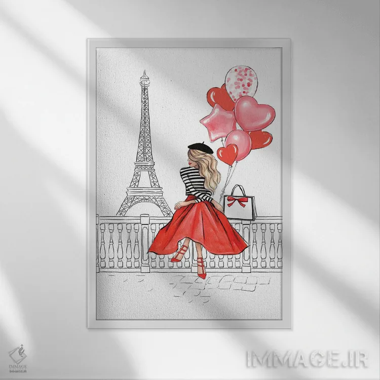 تابلو دکوراتیو دختر با بادکنک؛ بلوند اثر لالانا آرتس - نمای قابدار سفید