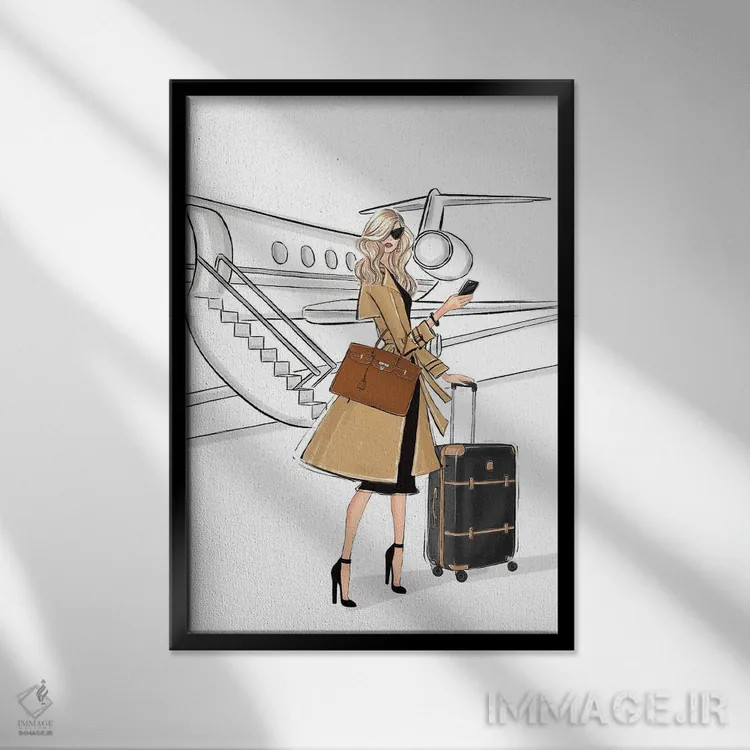 تابلو دکوراتیو سفر کاری؛ دختر بلوند اثر لالانا آرتس - نمای قابدار مشکی