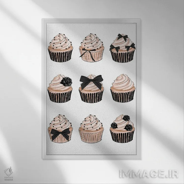 تابلو دکوراتیو کاپ کیک ها اثر لالانا آرتس - نمای قابدار سفید