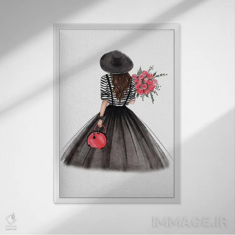 تابلو دکوراتیو حال و هوای پاریس؛ دختر مشکی مو اثر لالانا آرتس - نمای قابدار سفید