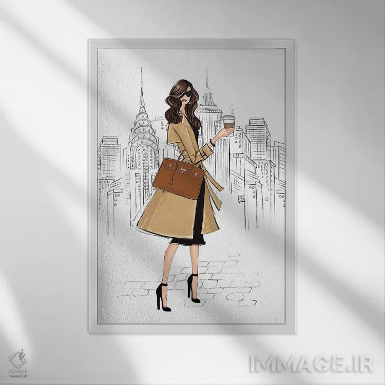 تابلو دکوراتیو تیپ در نیویورک؛ دختر مشکی مو اثر لالانا آرتس - نمای قابدار سفید