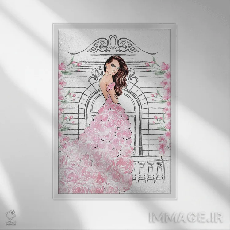 تابلو دکوراتیو لباس رز صورتی اثر لالانا آرتس - نمای قابدار سفید