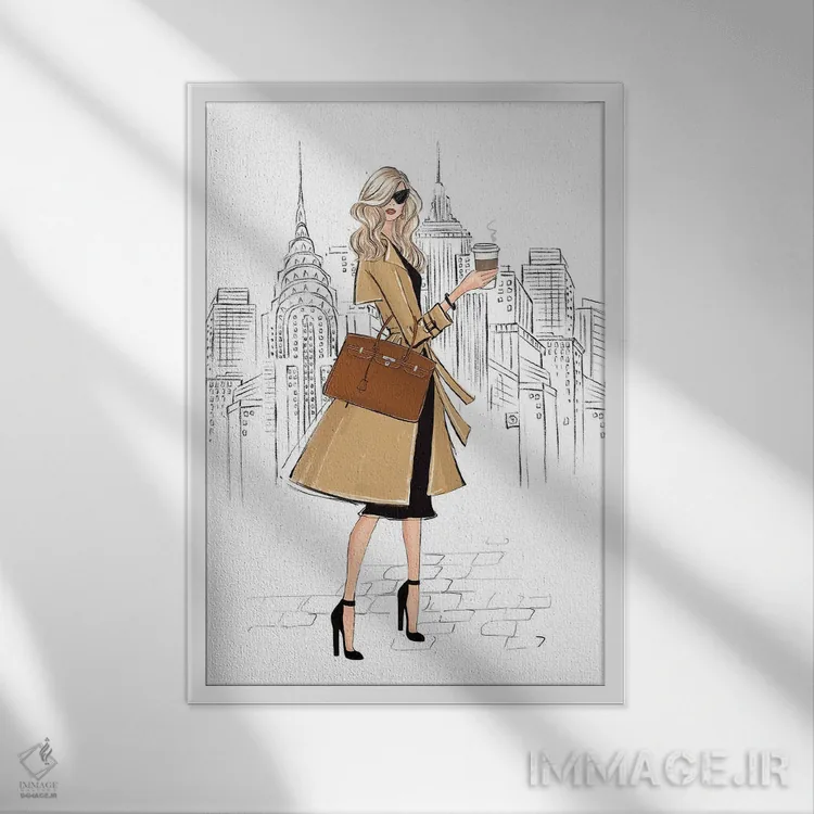 تابلو دکوراتیو تیپ در نیویورک؛ دختر بلوند اثر لالانا آرتس - نمای قابدار سفید