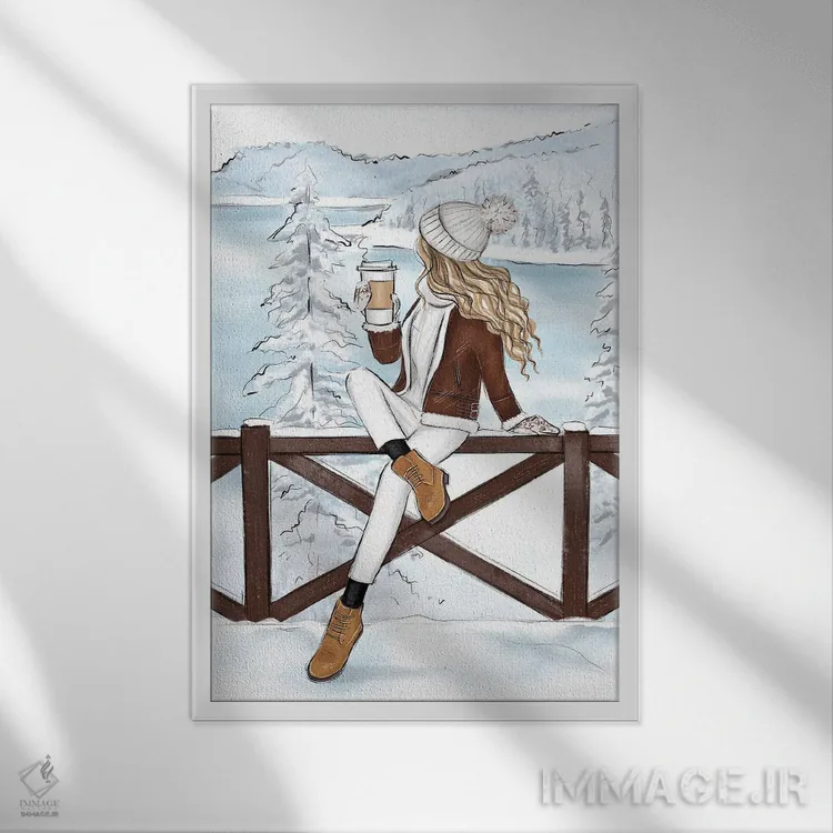 تابلو دکوراتیو کوه های سوئیس و دختر بلوند اثر لالانا آرتس - نمای قابدار سفید