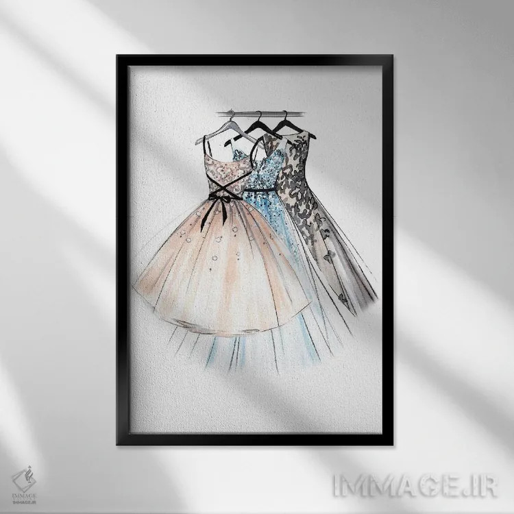 تابلو دکوراتیو پیراهن های مجلسی اثر لالانا آرتس - نمای قابدار مشکی