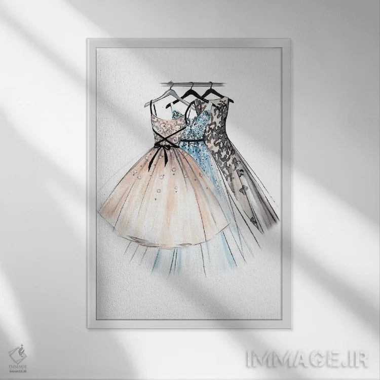 تابلو دکوراتیو پیراهن های مجلسی اثر لالانا آرتس - نمای قابدار سفید