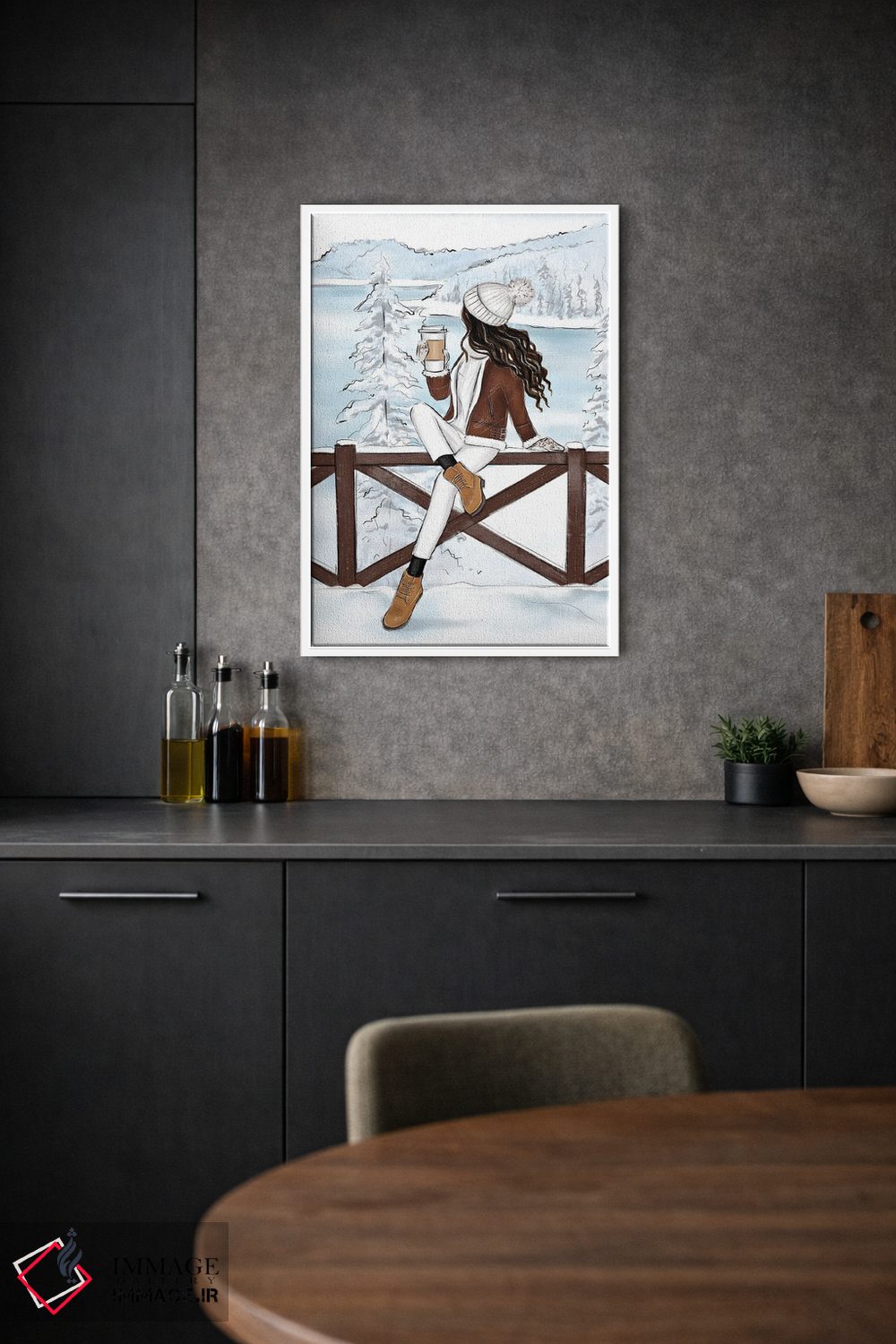 تابلو دکوراتیو کوه های سوئیس و دختر مشکی مو اثر لالانا آرتس - D1W