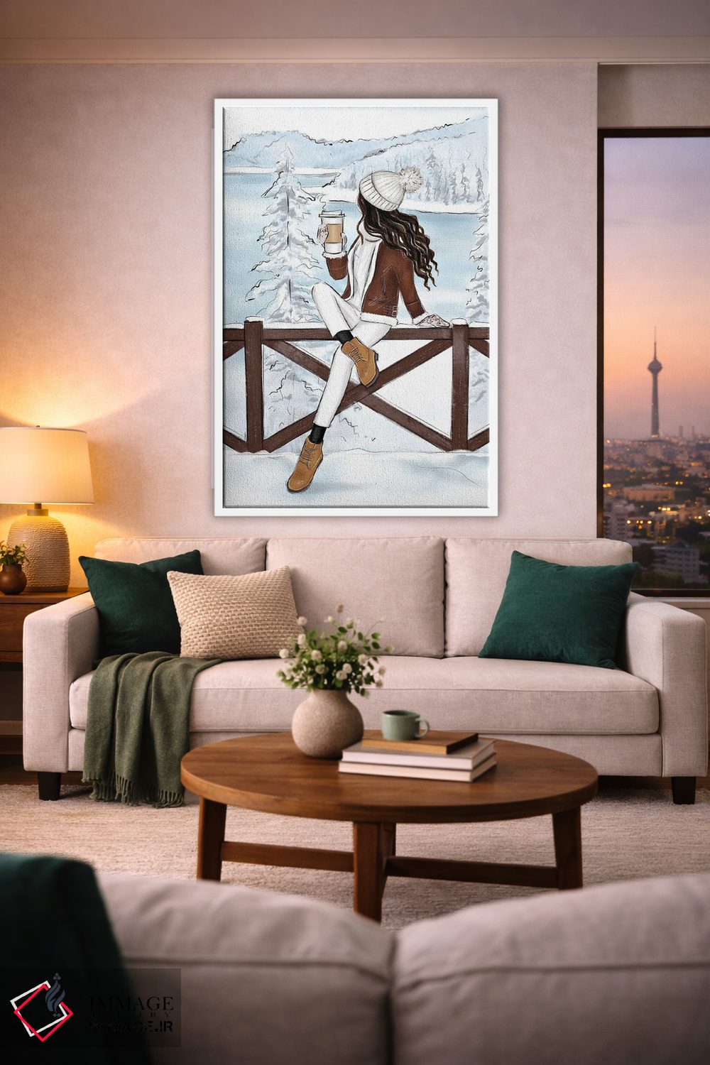 تابلو دکوراتیو کوه های سوئیس و دختر مشکی مو اثر لالانا آرتس - D2W