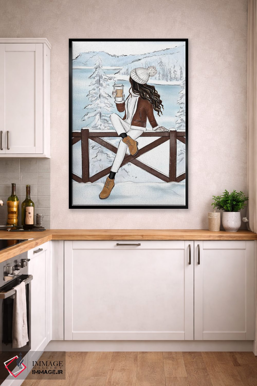 تابلو دکوراتیو کوه های سوئیس و دختر مشکی مو اثر لالانا آرتس - D3B