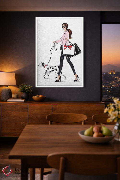 تابلو دکوراتیو دختر مو قهوه ای با سگ دالمیشن اثر لالانا آرتس - D2W