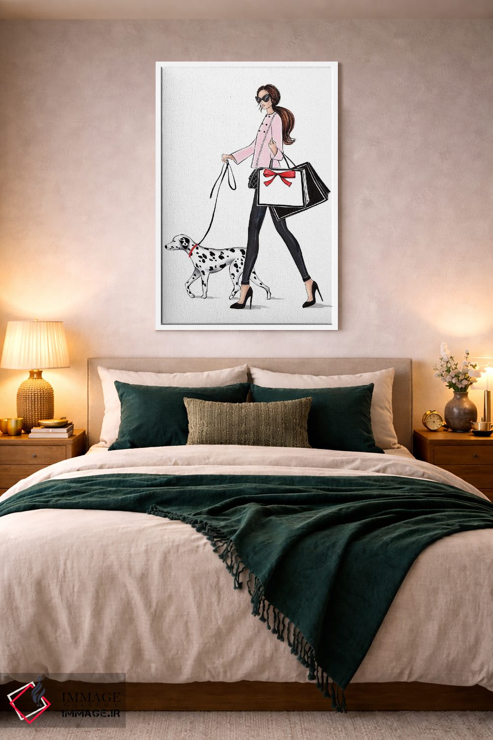 تابلو دکوراتیو دختر مو قهوه ای با سگ دالمیشن اثر لالانا آرتس - D1W