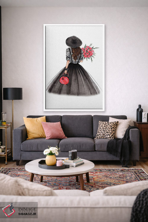 تابلو دکوراتیو حال و هوای پاریس؛ دختر مشکی مو اثر لالانا آرتس - D1W