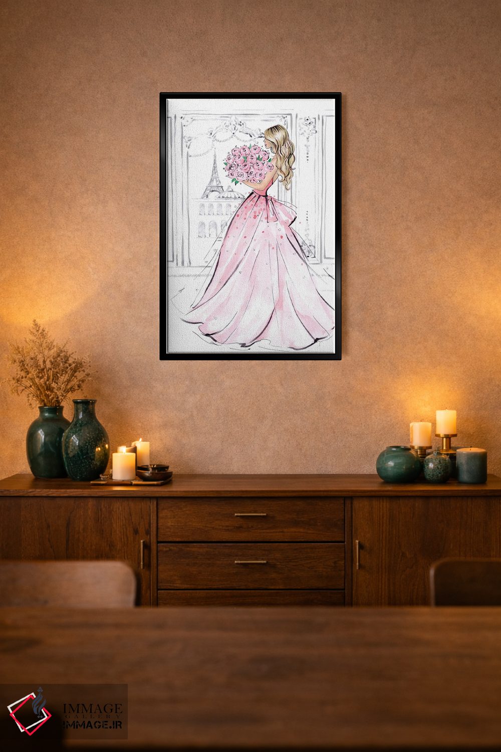 تابلو دکوراتیو دختر با دسته گل رز؛ بلوند اثر لالانا آرتس - D1B