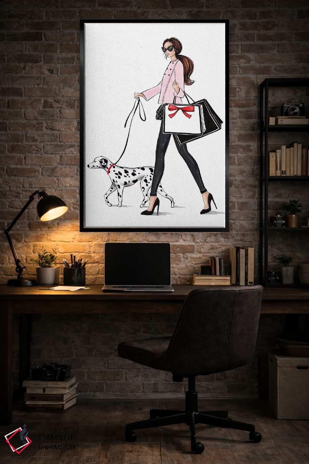تابلو دکوراتیو دختر مو قهوه ای با سگ دالمیشن اثر لالانا آرتس - D5B