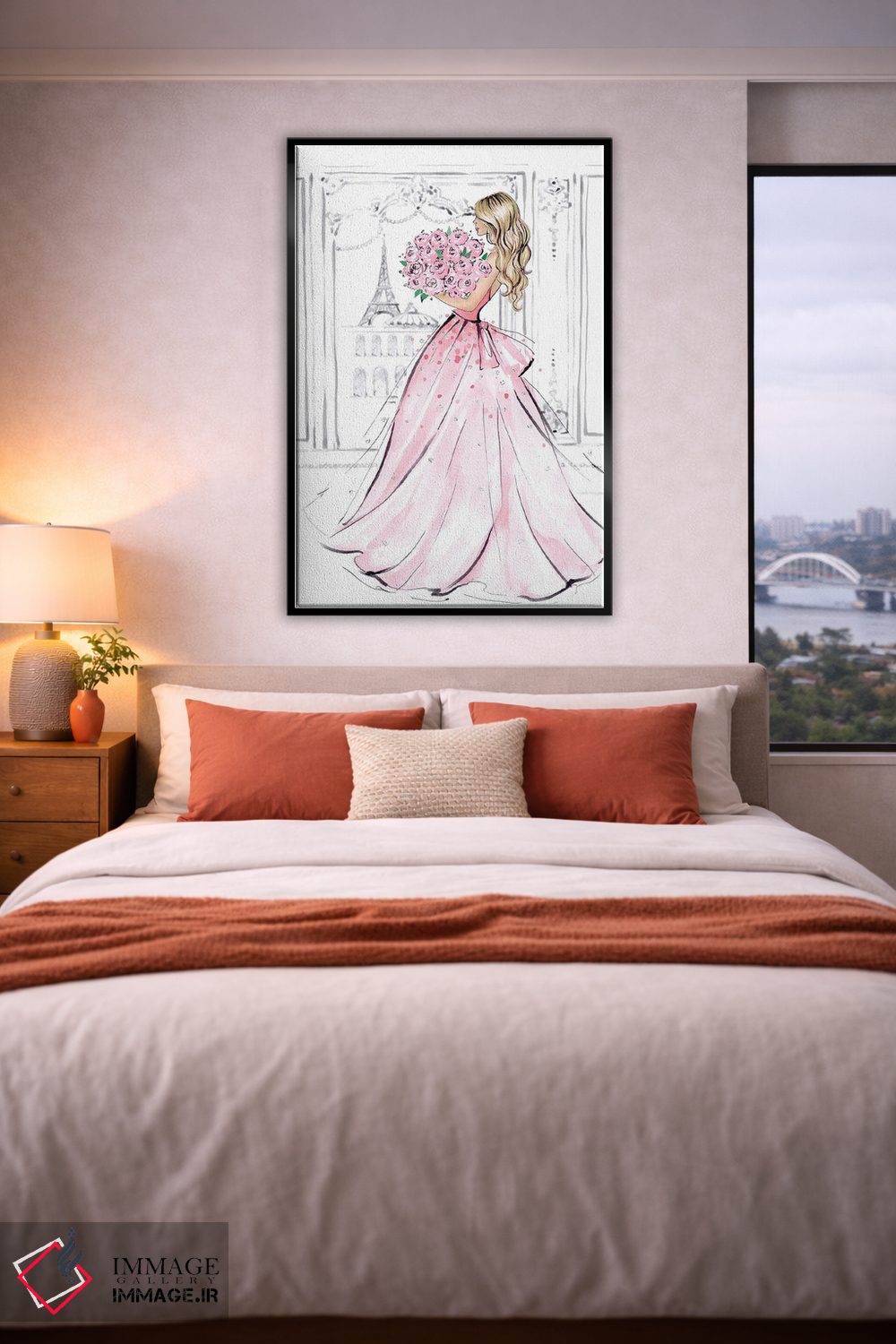 تابلو دکوراتیو دختر با دسته گل رز؛ بلوند اثر لالانا آرتس - D4B