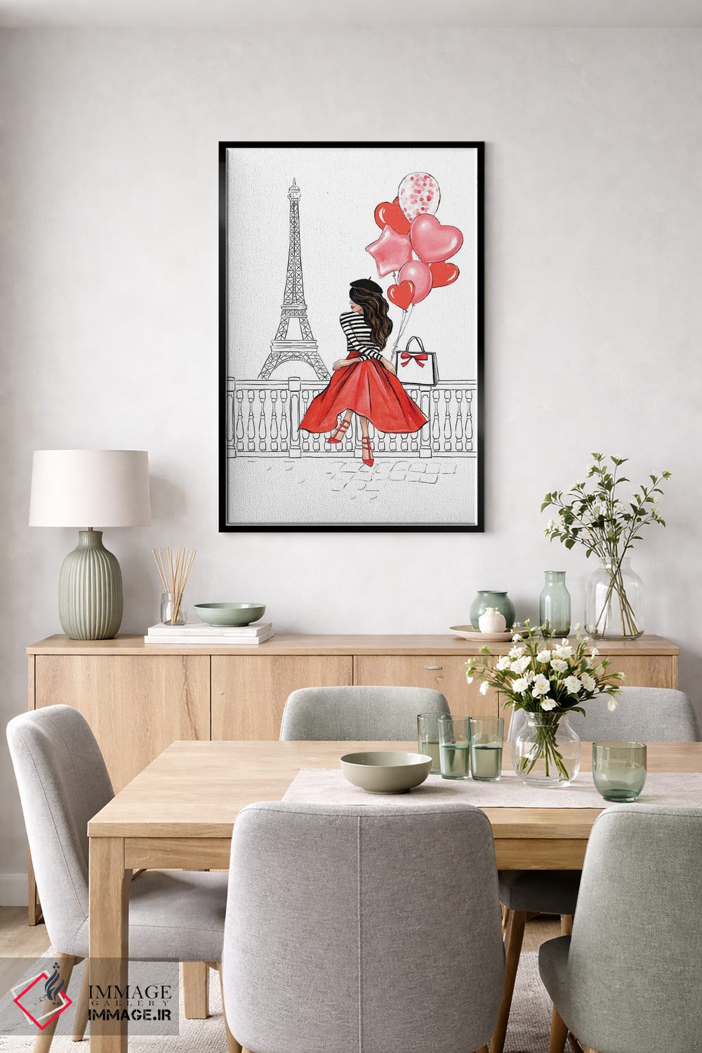 تابلو دکوراتیو دختر با بادکنک؛ مشکی مو اثر لالانا آرتس - D5B