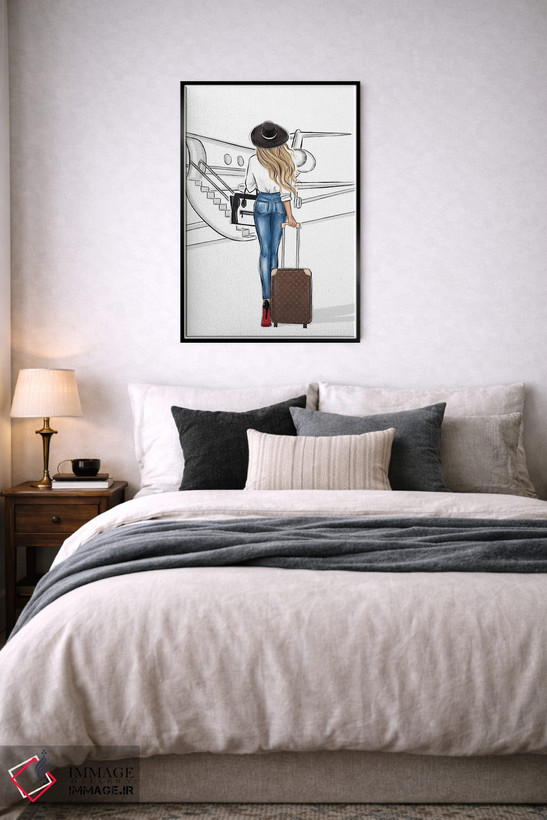 تابلو دکوراتیو سفر با هواپیما؛ دختر بلوند اثر لالانا آرتس - D6B