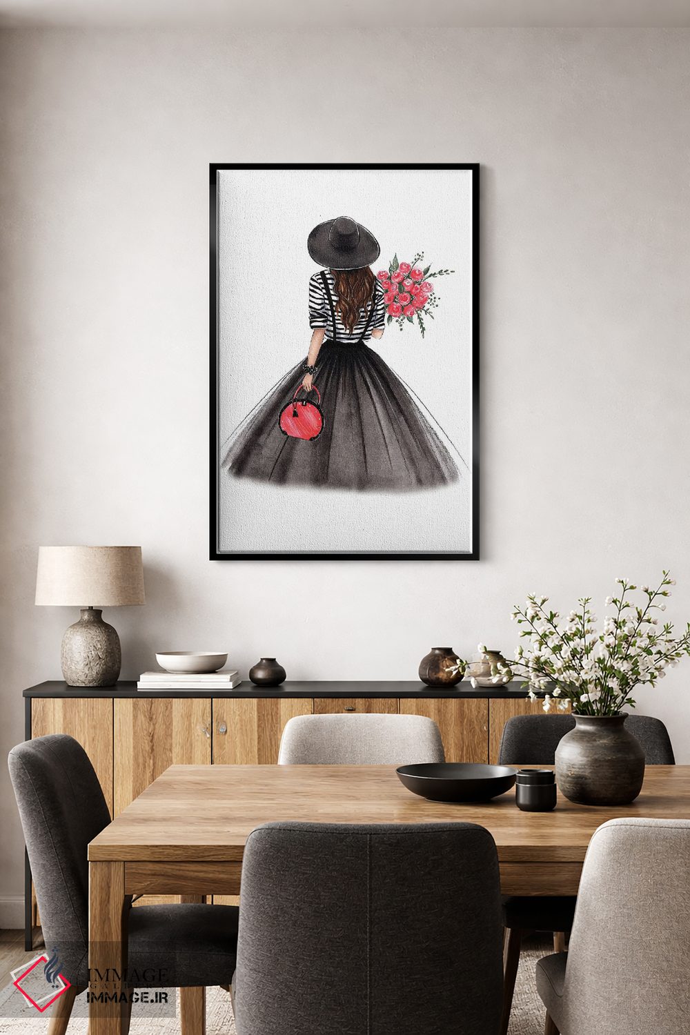 تابلو دکوراتیو حال و هوای پاریس؛ دختر مشکی مو اثر لالانا آرتس - D5B