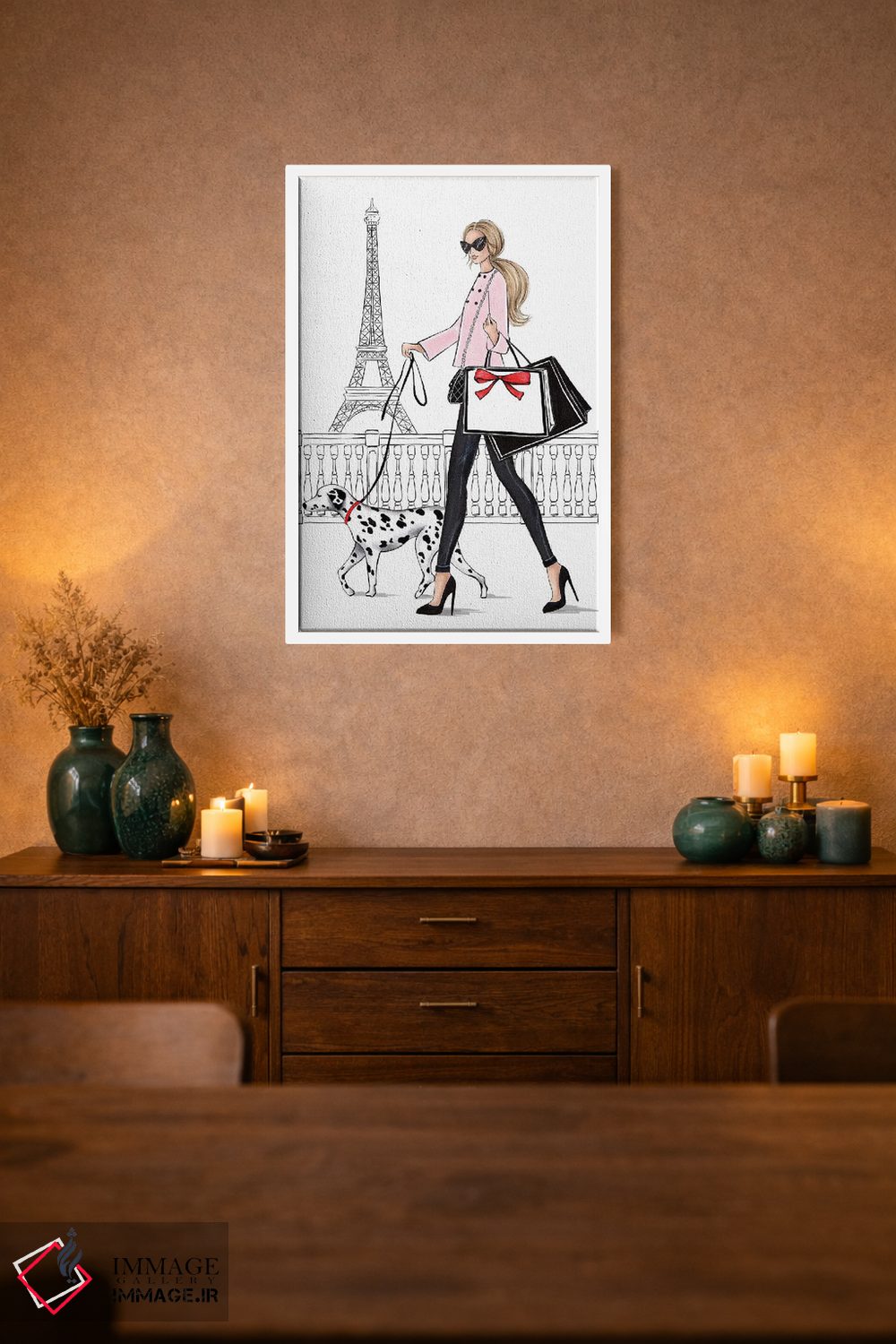 تابلو دکوراتیو دختر بور با سگ دالمیشن در پاریس اثر لالانا آرتس - D2W