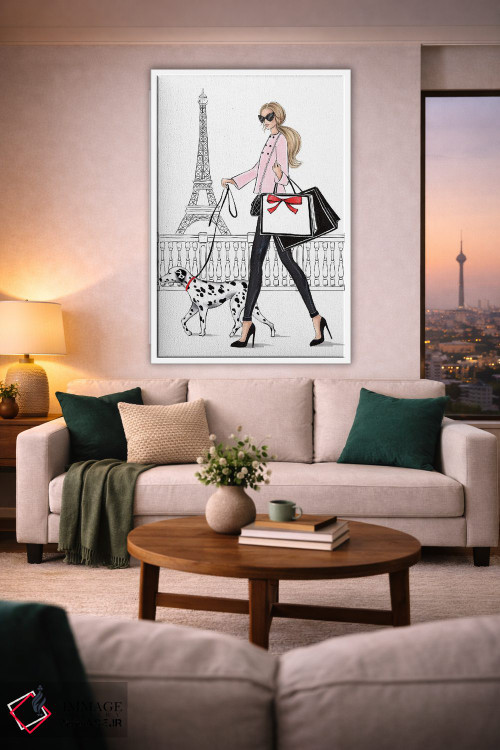 تابلو دکوراتیو دختر بور با سگ دالمیشن در پاریس اثر لالانا آرتس - D1W
