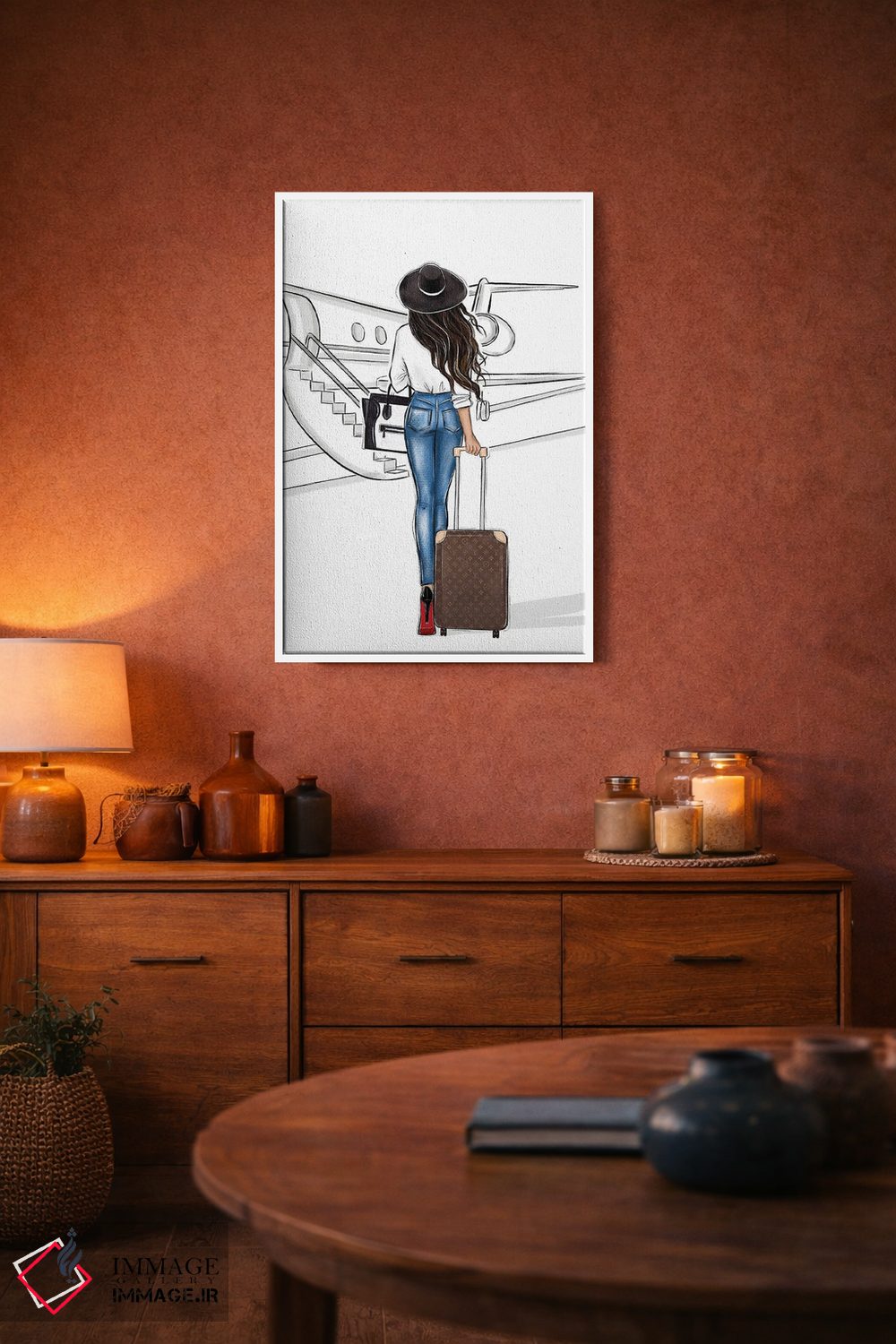 تابلو دکوراتیو سفر با هواپیما؛ دختر مشکی مو اثر لالانا آرتس - D1W