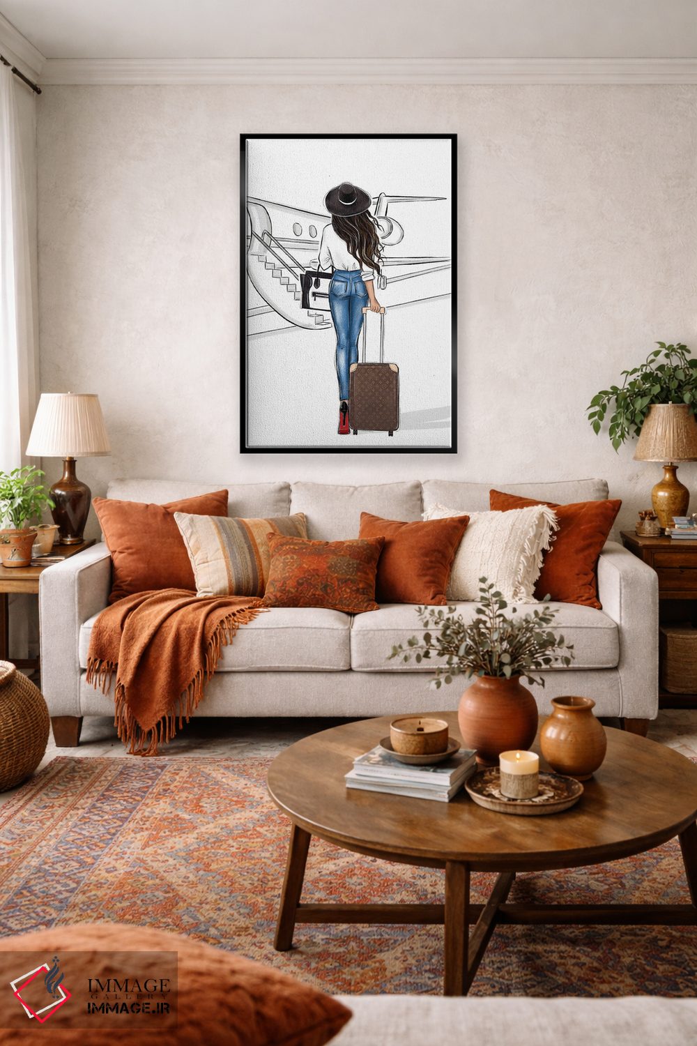 تابلو دکوراتیو سفر با هواپیما؛ دختر مشکی مو اثر لالانا آرتس - D2B