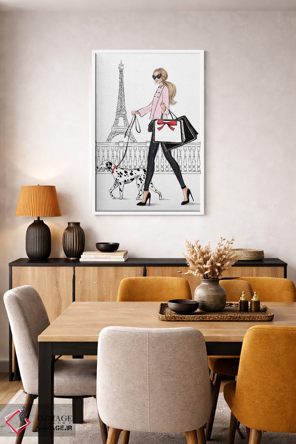 تابلو دکوراتیو دختر بور با سگ دالمیشن در پاریس اثر لالانا آرتس - D5W