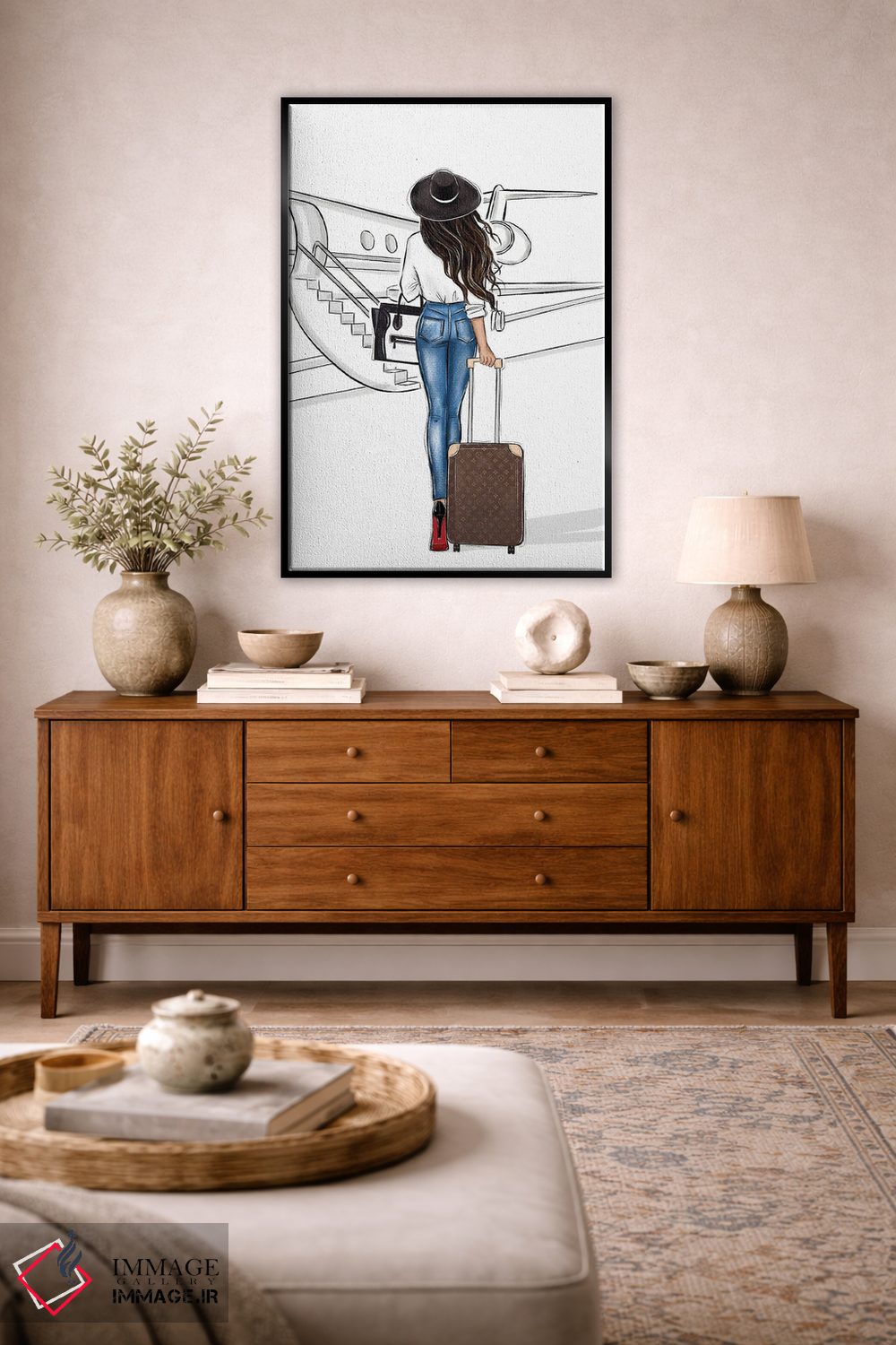 تابلو دکوراتیو سفر با هواپیما؛ دختر مشکی مو اثر لالانا آرتس - D3B