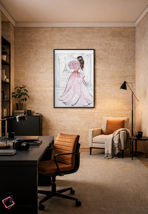 تابلو دکوراتیو دختر با دسته گل رز؛ مشکی مو اثر لالانا آرتس - D6B