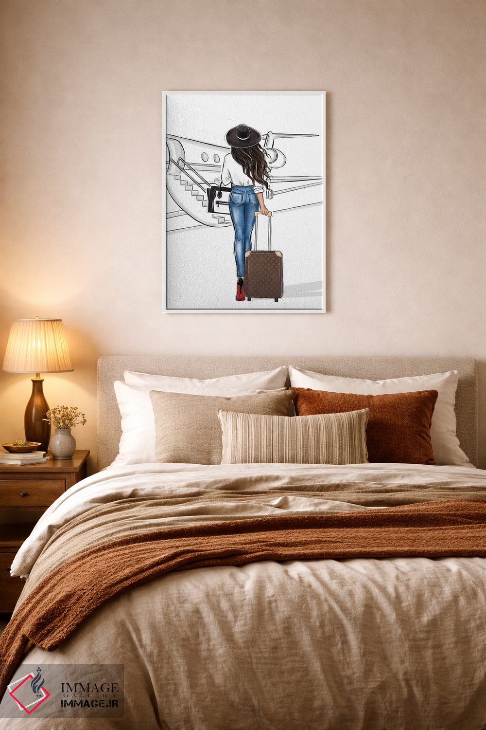 تابلو دکوراتیو سفر با هواپیما؛ دختر مشکی مو اثر لالانا آرتس - D5W