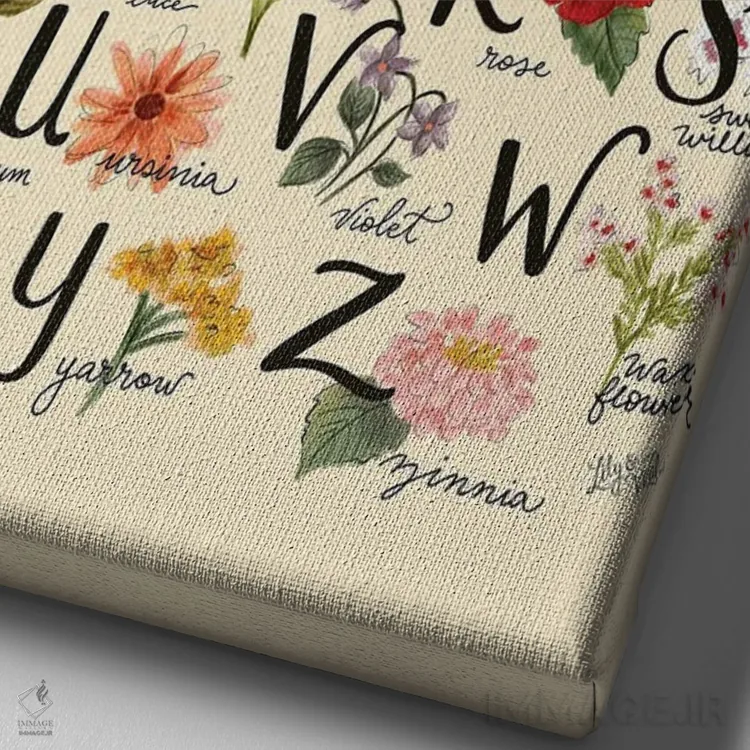 تابلو دکوراتیو الفبای گلی اثر لیلی و ول - نمای نزدیک بافت بوم