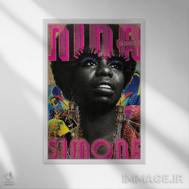 تابلو دکوراتیو نینا سیمون در کنسرت اثر لولیتا لورنزو - نمای قابدار سفید