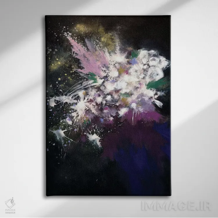 تابلو انتزاعی ستاره های پرتابی اثر لورا می دوریس - نمای روبهرو روی دیوار