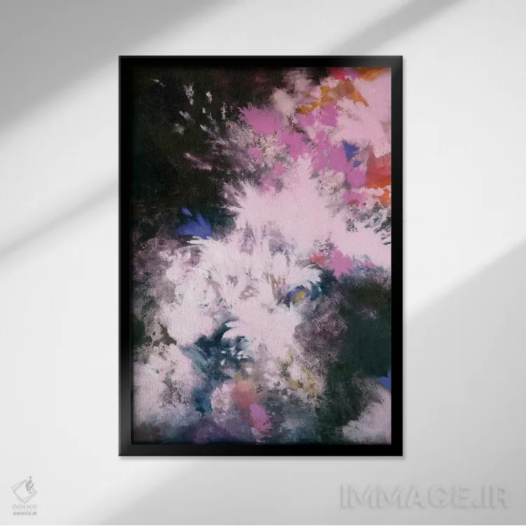 تابلو انتزاعی شکوفه های میان ستاره ای اثر لورا می دوریس - نمای قابدار مشکی