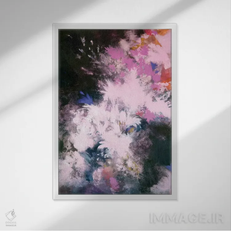 تابلو انتزاعی شکوفه های میان ستاره ای اثر لورا می دوریس - نمای قابدار سفید