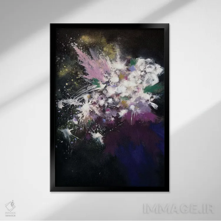 تابلو انتزاعی ستاره های پرتابی اثر لورا می دوریس - نمای قابدار مشکی