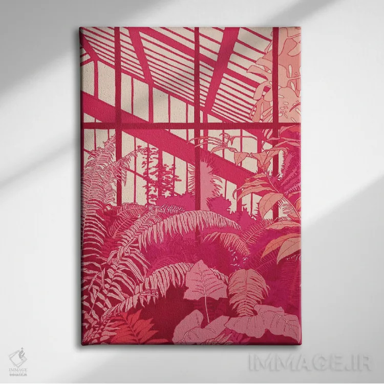 تابلو دکوراتیو گلخانه صورتی اثر لوسی میشل - نمای روبهرو روی دیوار