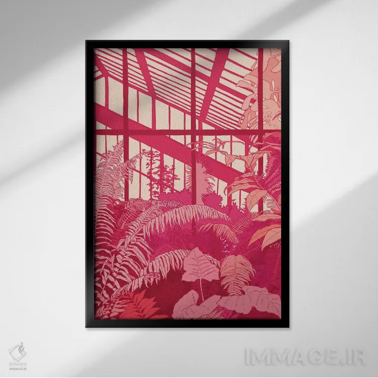 تابلو دکوراتیو گلخانه صورتی اثر لوسی میشل - نمای قابدار مشکی