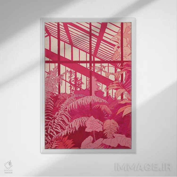 تابلو دکوراتیو گلخانه صورتی اثر لوسی میشل - نمای قابدار سفید