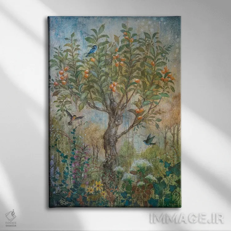 تابلو دکوراتیو افسون زردآلو اثر لیزا مری کیندلی - نمای روبهرو روی دیوار