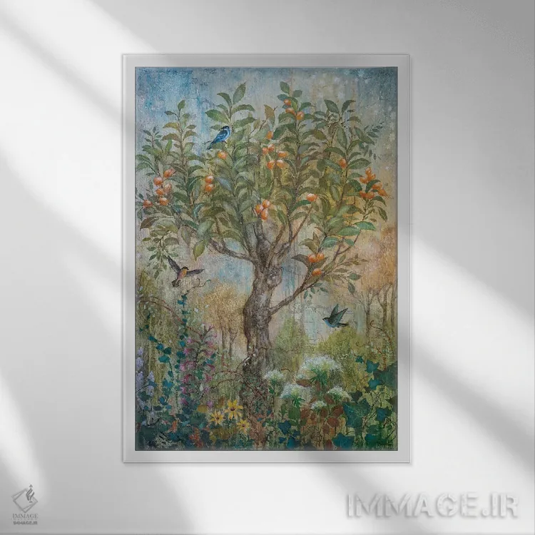 تابلو دکوراتیو افسون زردآلو اثر لیزا مری کیندلی - نمای قابدار سفید