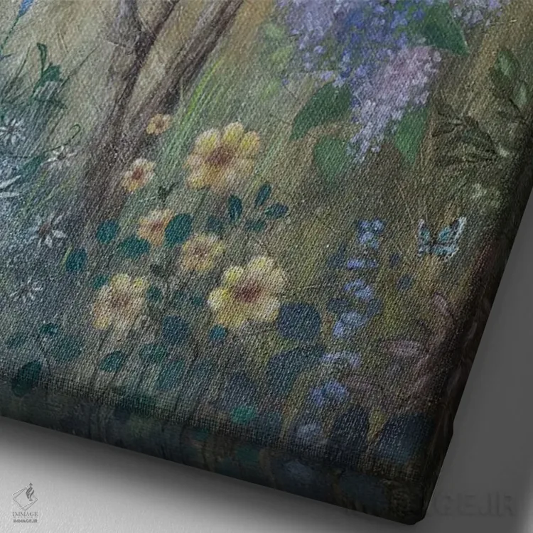 تابلو دکوراتیو یاس بنفش تازه اثر لیزا مری کیندلی - نمای نزدیک بافت بوم